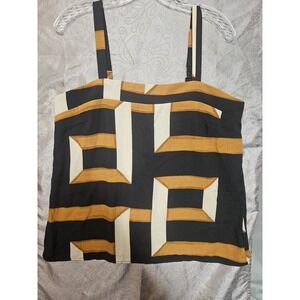 Zinzane Womens Large Abstract Geometric Camisole Top Black Mustard Yellow Brazil